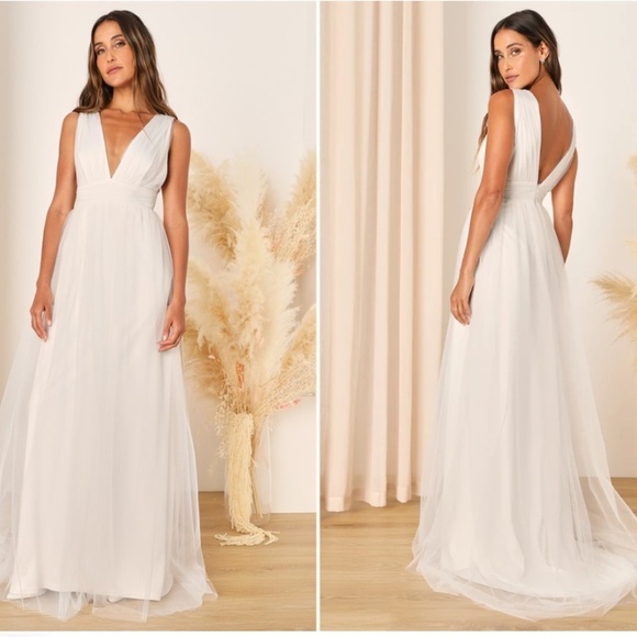 LULUS Bridal Wedding Sexy Flowy Romantic Tulle Heavenly Hues Maxi Dress - Picture 1 of 5